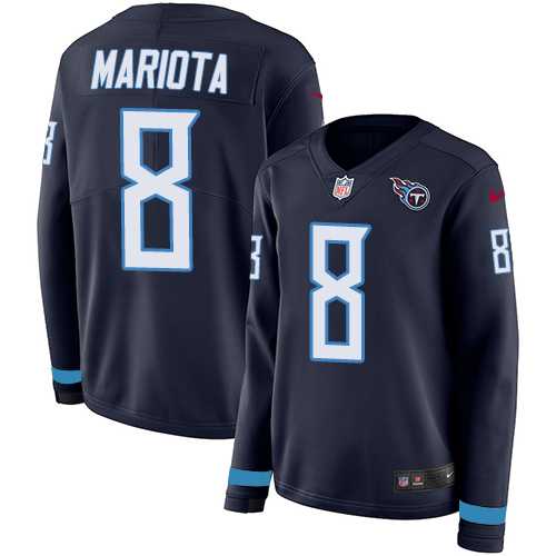 Women's Nike Tennessee Titans #8 Marcus Mariota Navy Blue Team Color Stitched NFL Limited Therma Long Sleeve Jersey