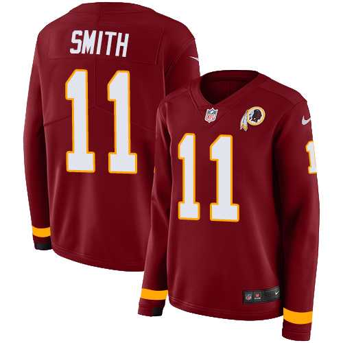 Women's Nike Washington Redskins #11 Alex Smith Burgundy Red Team Color Stitched NFL Limited Therma Long Sleeve Jersey