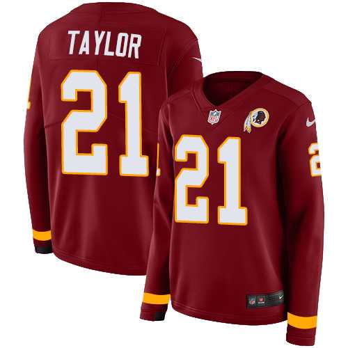 Women's Nike Washington Redskins #21 Sean Taylor Burgundy Red Team Color Stitched NFL Limited Therma Long Sleeve Jersey