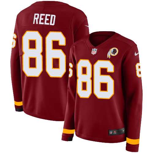 Women's Nike Washington Redskins #86 Jordan Reed Burgundy Red Team Color Stitched NFL Limited Therma Long Sleeve Jersey