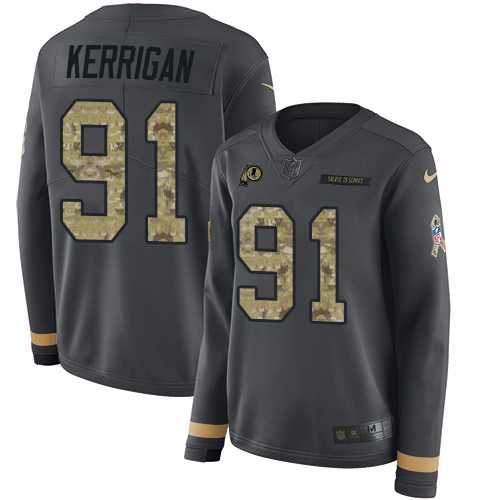 Women's Nike Washington Redskins #91 Ryan Kerrigan Anthracite Salute to Service Stitched NFL Limited Therma Long Sleeve Jersey