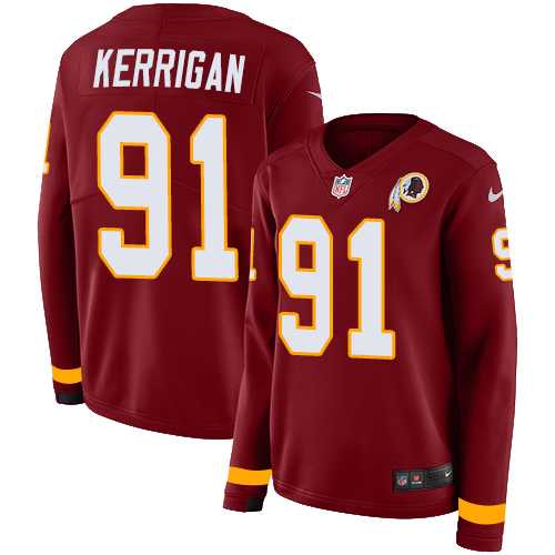 Women's Nike Washington Redskins #91 Ryan Kerrigan Burgundy Red Team Color Stitched NFL Limited Therma Long Sleeve Jersey