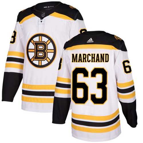 Youth Adidas Boston Bruins #63 Brad Marchand White Road Authentic Stitched NHL Jersey