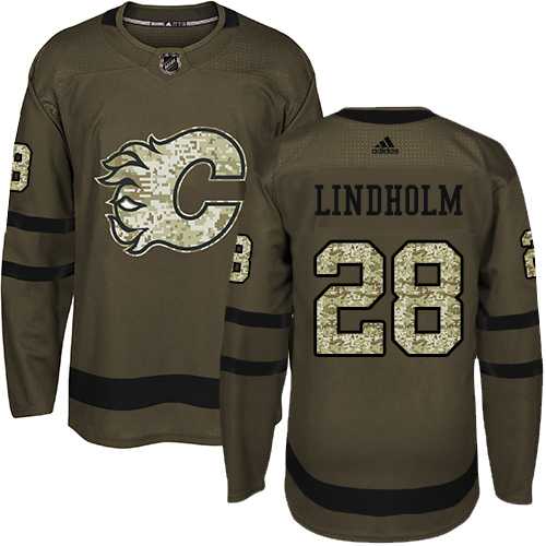 Youth Adidas Calgary Flames #28 Elias Lindholm Green Salute to Service Stitched NHL Jersey
