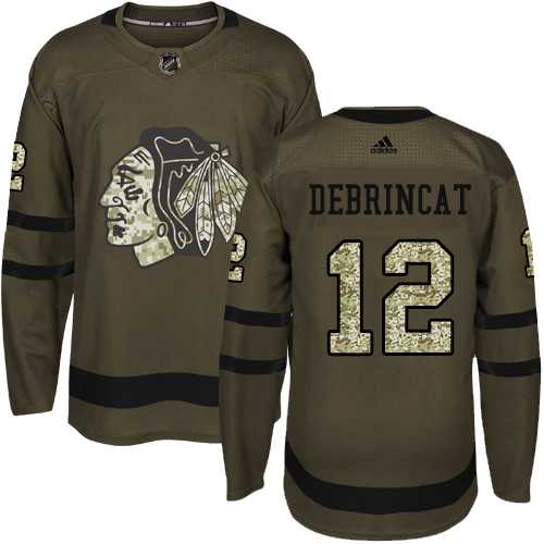 Youth Adidas Chicago Blackhawks #12 Alex DeBrincat Green Salute to Service Stitched NHL Jersey