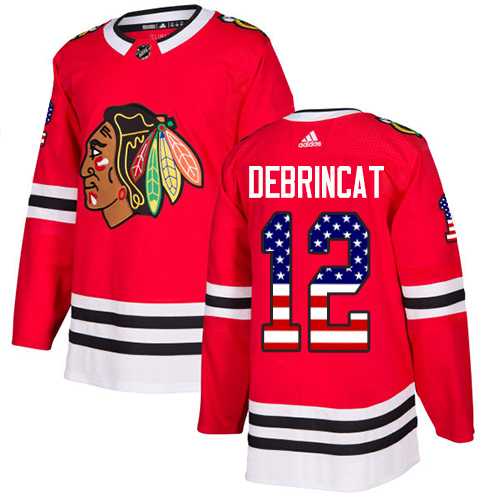 Youth Adidas Chicago Blackhawks #12 Alex DeBrincat Red Home Authentic USA Flag Stitched NHL Jersey