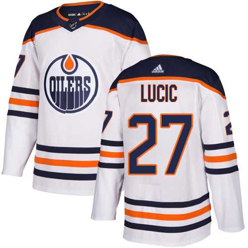 Youth Adidas Edmonton Oilers #27 Milan Lucic White Road Authentic Stitched NHL Jersey