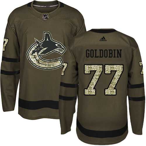 Youth Adidas Vancouver Canucks #77 Nikolay Goldobin Green Salute to Service Stitched NHL Jersey