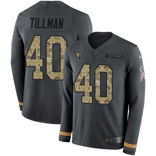 Youth Nike Arizona Cardinals #40 Pat Tillman Anthracite Salute to Service Stitched NFL Limited Therma Long Sleeve Jersey