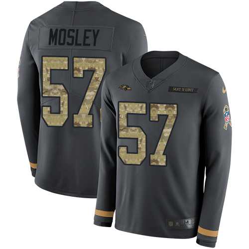 Youth Nike Baltimore Ravens #57 C.J. Mosley Anthracite Salute to Service Stitched NFL Limited Therma Long Sleeve Jersey