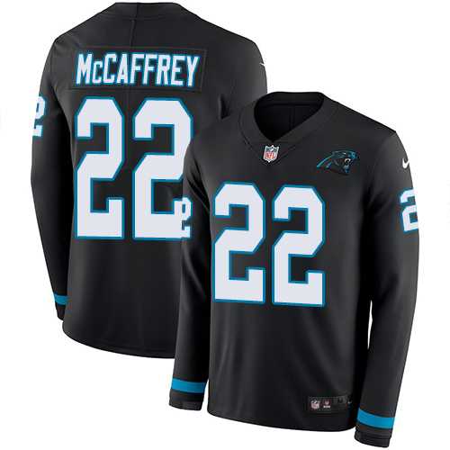 Youth Nike Carolina Panthers #22 Christian McCaffrey Black Team Color Stitched NFL Limited Therma Long Sleeve Jersey