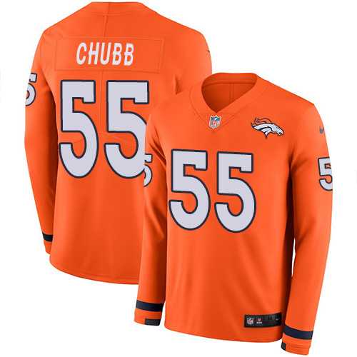 Youth Nike Denver Broncos #55 Bradley Chubb Orange Team Color Stitched NFL Limited Therma Long Sleeve Jersey