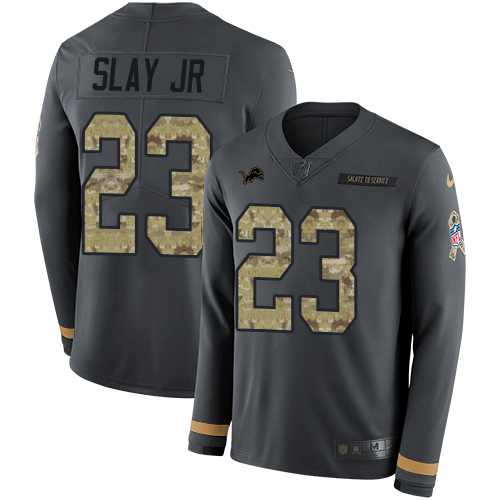 Youth Nike Detroit Lions #23 Darius Slay Jr Anthracite Salute to Service Stitched NFL Limited Therma Long Sleeve Jersey