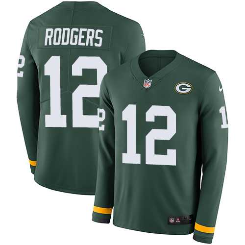 Youth Nike Green Bay Packers #12 Aaron Rodgers Green Team Color Stitched NFL Limited Therma Long Sleeve Jersey