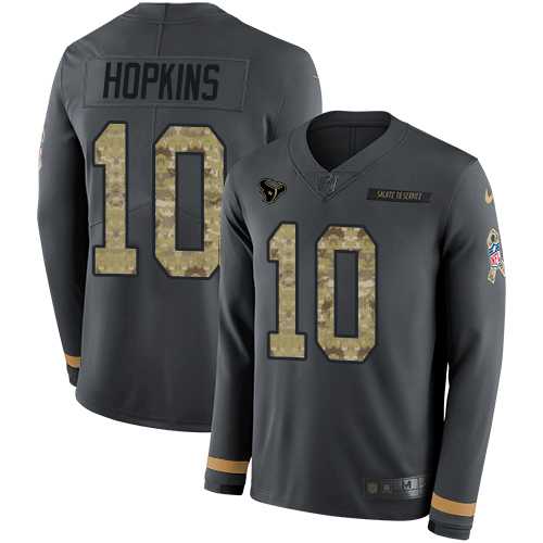 Youth Nike Houston Texans #10 DeAndre Hopkins Anthracite Salute to Service Stitched NFL Limited Therma Long Sleeve Jersey