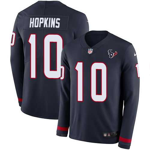 Youth Nike Houston Texans #10 DeAndre Hopkins Navy Blue Team Color Stitched NFL Limited Therma Long Sleeve Jersey