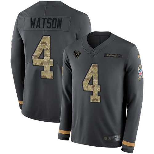 Youth Nike Houston Texans #4 Deshaun Watson Anthracite Salute to Service Stitched NFL Limited Therma Long Sleeve Jersey