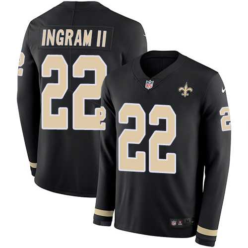 Youth Nike New Orleans Saints #22 Mark Ingram II Black Team Color Stitched NFL Limited Therma Long Sleeve Jersey