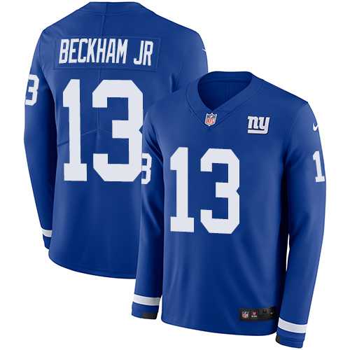 Youth Nike New York Giants #13 Odell Beckham Jr Royal Blue Team Color Stitched NFL Limited Therma Long Sleeve Jersey