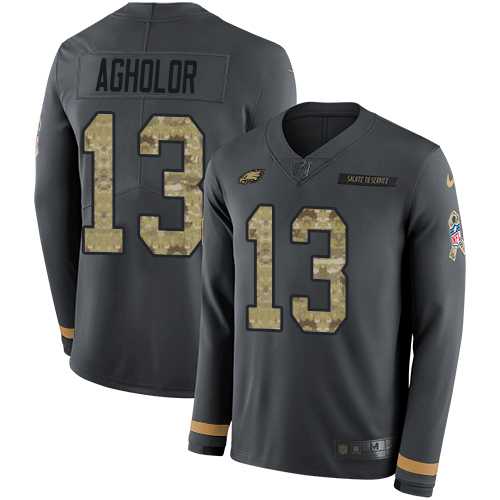 Youth Nike Philadelphia Eagles #13 Nelson Agholor Anthracite Salute to Service Stitched NFL Limited Therma Long Sleeve Jersey