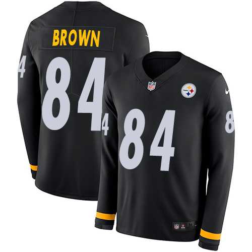 Youth Nike Pittsburgh Steelers #84 Antonio Brown Black Team Color Stitched NFL Limited Therma Long Sleeve Jersey