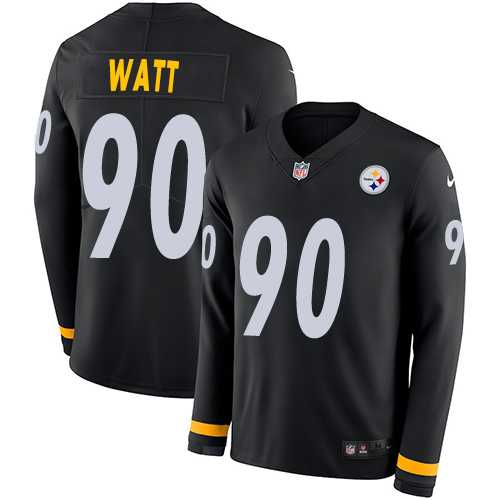 Youth Nike Pittsburgh Steelers #90 T. J. Watt Black Team Color Stitched NFL Limited Therma Long Sleeve Jersey