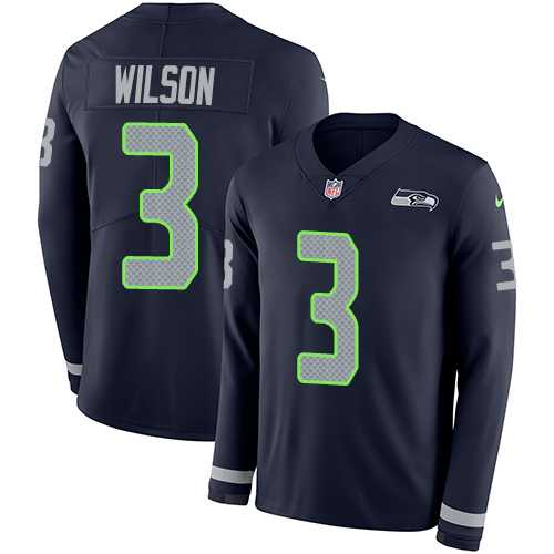 Youth Nike Seattle Seahawks #3 Russell Wilson Steel Blue Team Color Stitched NFL Limited Therma Long Sleeve Jersey