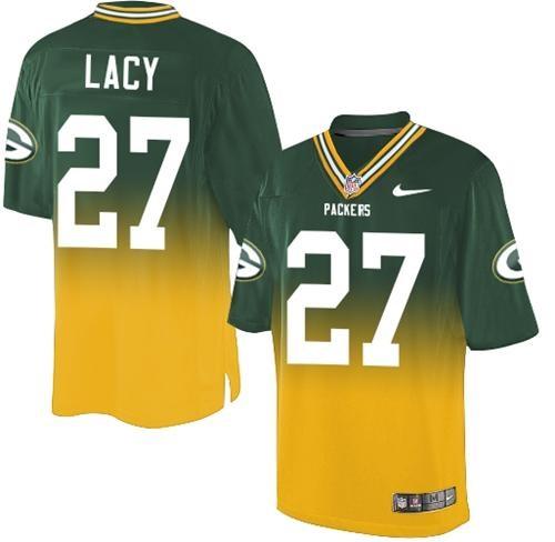 Nike Green Bay Packers #27 Eddie Lacy Green Gold Fadeaway Fashion NFL Jersey