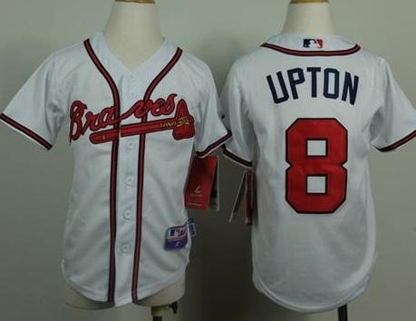 Kids Atlanta Braves #8 Justin Upton White Cool Base Stitched MLB Jersey