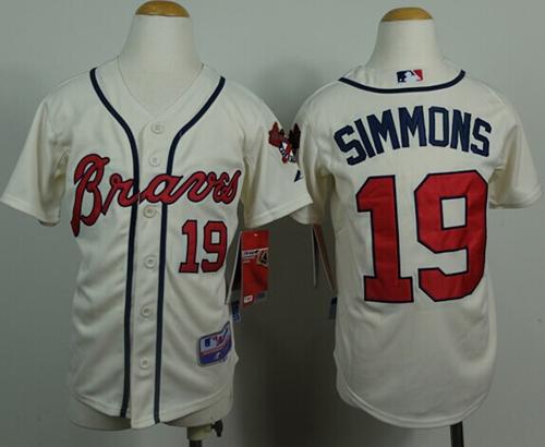 Kids Atlanta Braves #19 Andrelton Simmons Cream Cool Base Stitched MLB Jersey