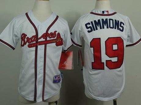 Kids Atlanta Braves #19 Andrelton Simmons White Cool Base Stitched MLB Jersey