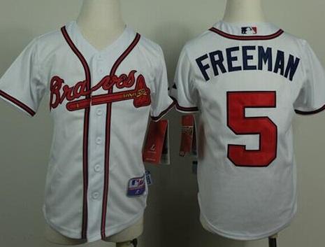 Kids Atlanta Braves #5 Freddie Freeman White Cool Base Stitched MLB Jersey