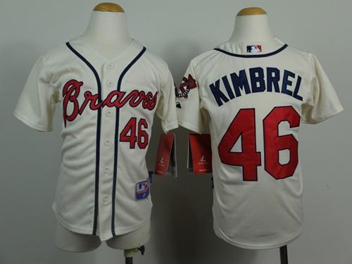 Kids Atlanta Braves #46 Craig Kimbrel Cream Cool Base Stitched MLB Jersey