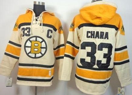 Boston Bruins #33 Zdeno Chara Cream Stitched NHL Sawyer Hooded Sweatshirt Jersey