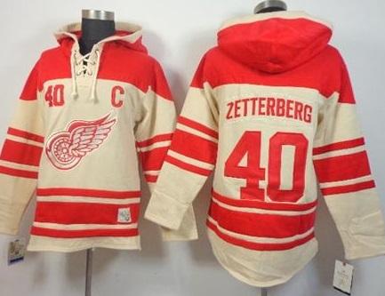 Detroit Red Wings #40 Henrik Zetterberg Cream Stitched NHL Sawyer Hooded Sweatshirt