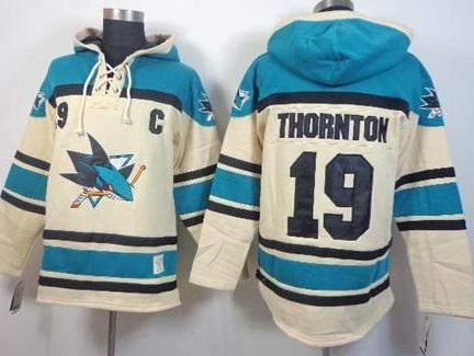 San Jose Sharks #19 Joe Thornton Cream Stitched NHL Sawyer Hooded Sweatshirt