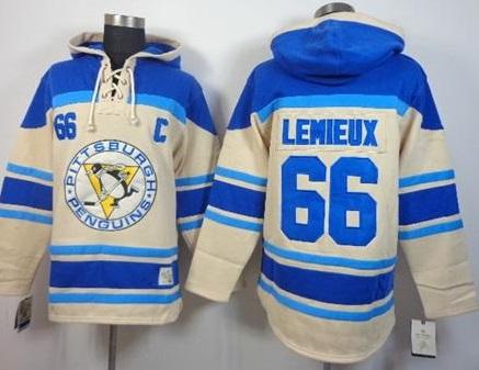 Pittsburgh Penguins #66 Mario Lemieux Cream Stitched NHL Sawyer Hooded Sweatshirt