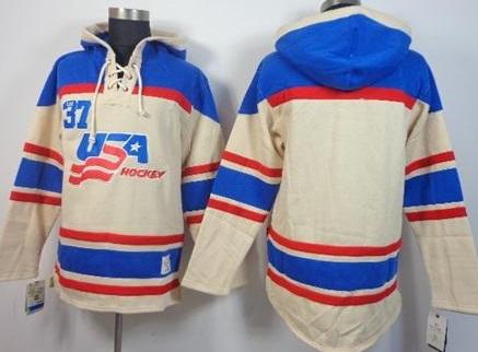 Olympic Team USA Blank Cream Throwback Stitched NHL Sawyer Hooded Sweatshirt
