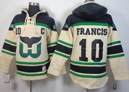 Hartford Whaler #10 Ron Francis Cream Stitched NHL Sawyer Hooded Sweatshirt