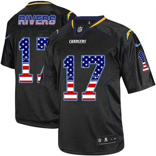 Nike San Diego Chargers #17 Philip Rivers Black USA Flag Fashion Stitched Elite NFL Jerseys