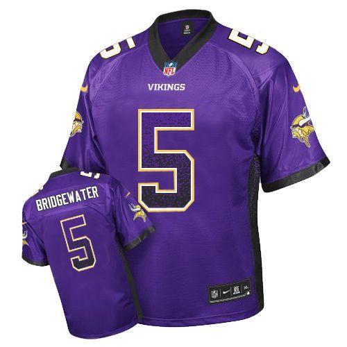 Youth Nike Minnesota Vikings 5 Teddy Bridgewater Purple Team Color Youth Stitched NFL Elite Drift Fashion Jersey