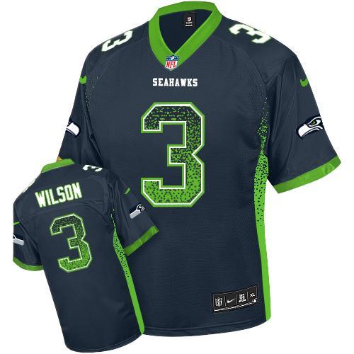 Youth Nike Seattle Seahawks 3 Russell Wilson Steel Blue Team Color Stitched Drift Fashion Elite NFL Jersey