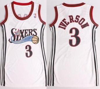 Women Philadelphia 76ers 3 Allen Iverson White Stitched NBA Jersey Dress