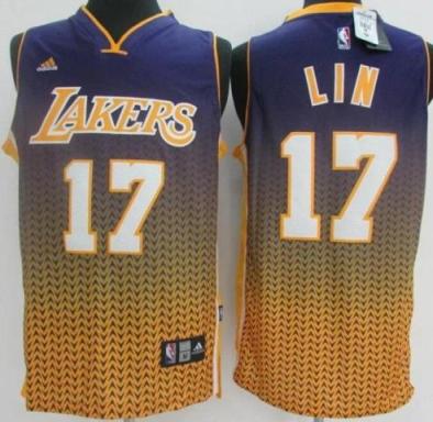 Los Angeles Lakers 17 Jeremy Lin Purple Gold Drift Fashion NBA Jerseys