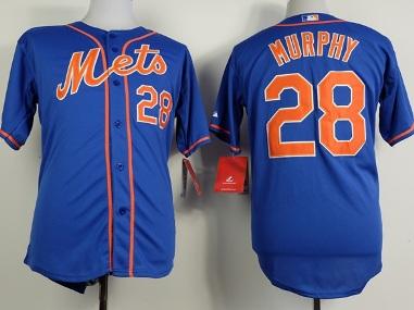 New York Mets #28 Daniel Murphy Blue Cool Base Baseball Jerseys Orange Number