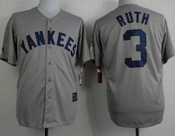 New York Yankees 3 Babe Ruth Grey M&N Throwback MLB Jerseys
