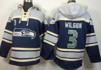 Nike Seahawks #3 Russell Wilson Navy Blue Sawyer Hooded Sweatshirt NFL Hoodie