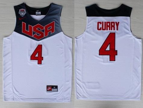 2014 USA Dream 11 Team 4 Stephen Curry White Basketball Jerseys