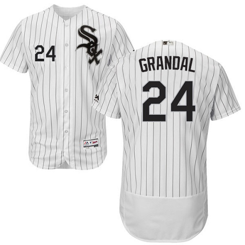 White Sox #24 Yasmani Grandal White(Black Strip) Flexbase Authentic Collection Stitched MLB Jersey