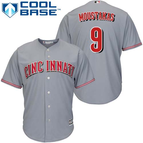 Reds #9 Mike Moustakas Grey New Cool Base Stitched MLB Jersey
